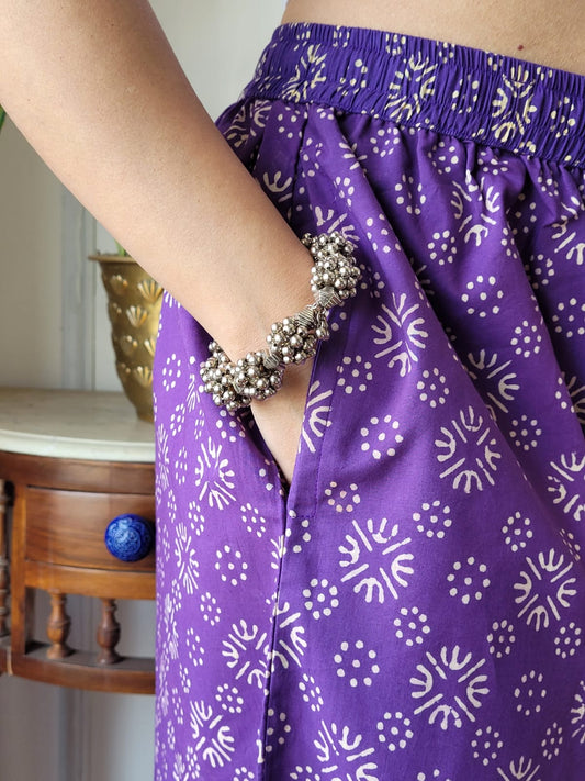 Aavriti Vibrant Purple Floral Booti Bagru Hand Block Printed Cotton Palazzo Pant