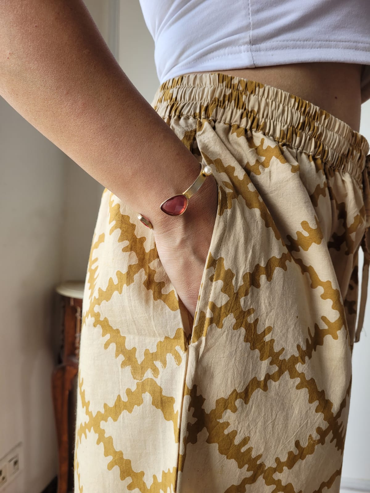 Aavriti Mustard Ochre Jaal Bagru Hand Block Printed Cotton Palazzo Pant