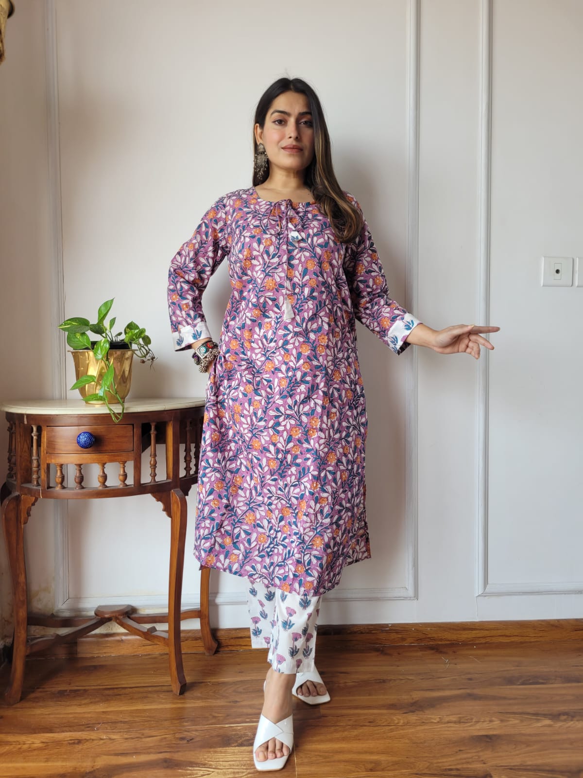 Deep Indigo Geometric Buti Kurta Pant Set