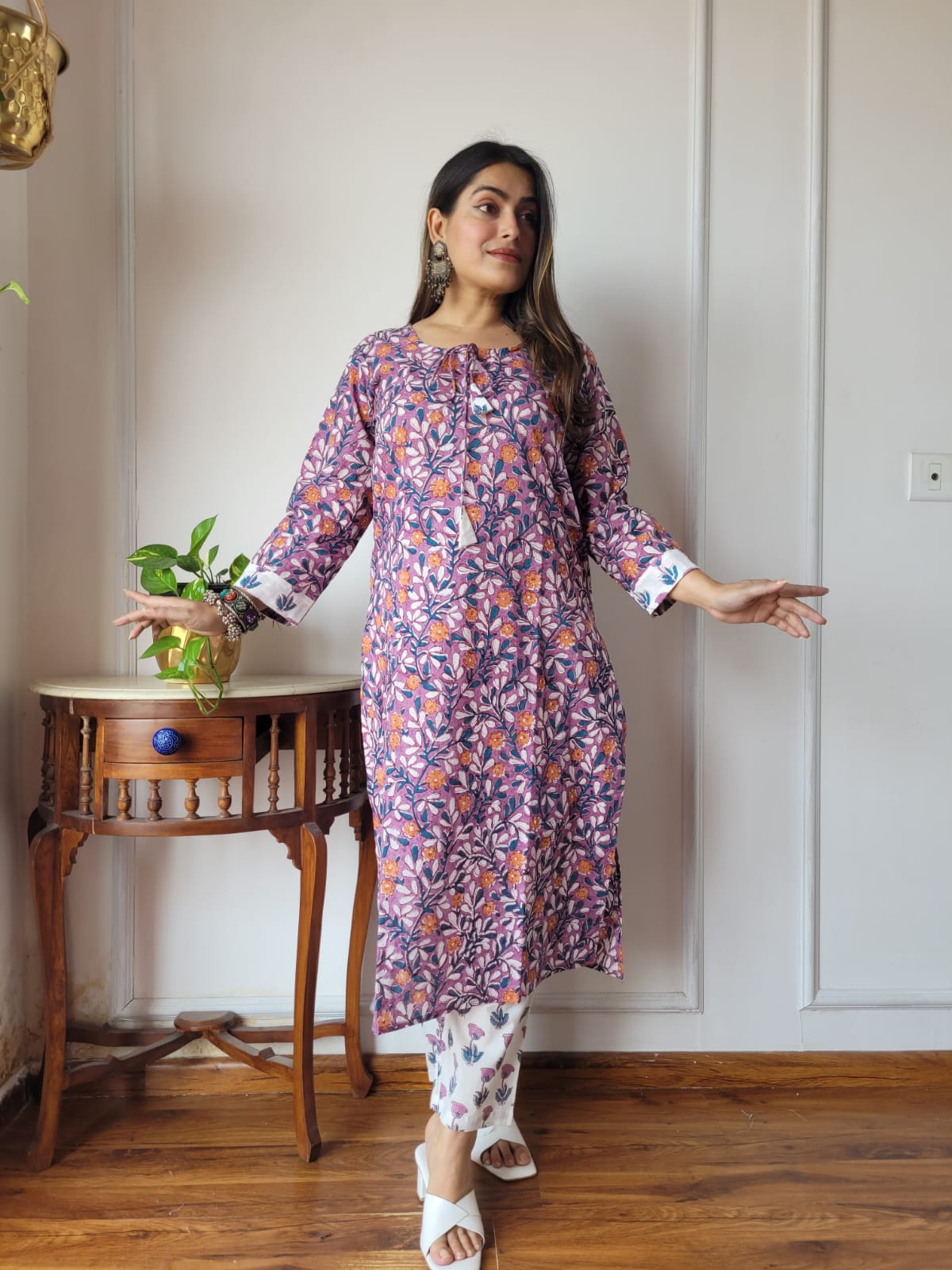Deep Indigo Geometric Buti Kurta Pant Set